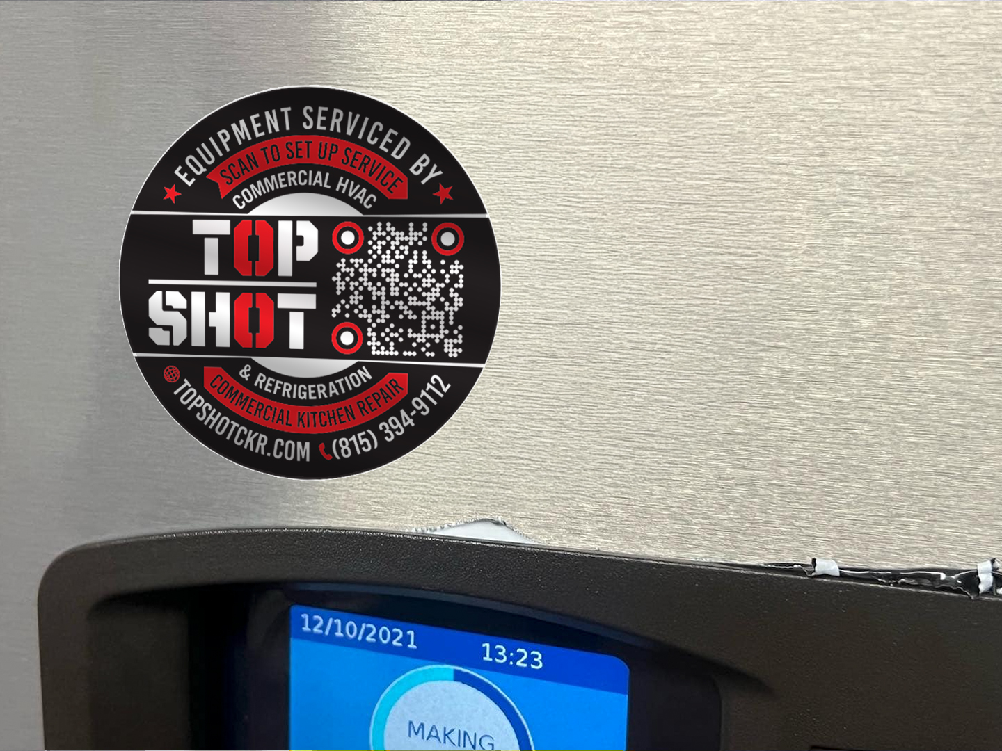 TopShot Serviced By Sticker on Ice Maker