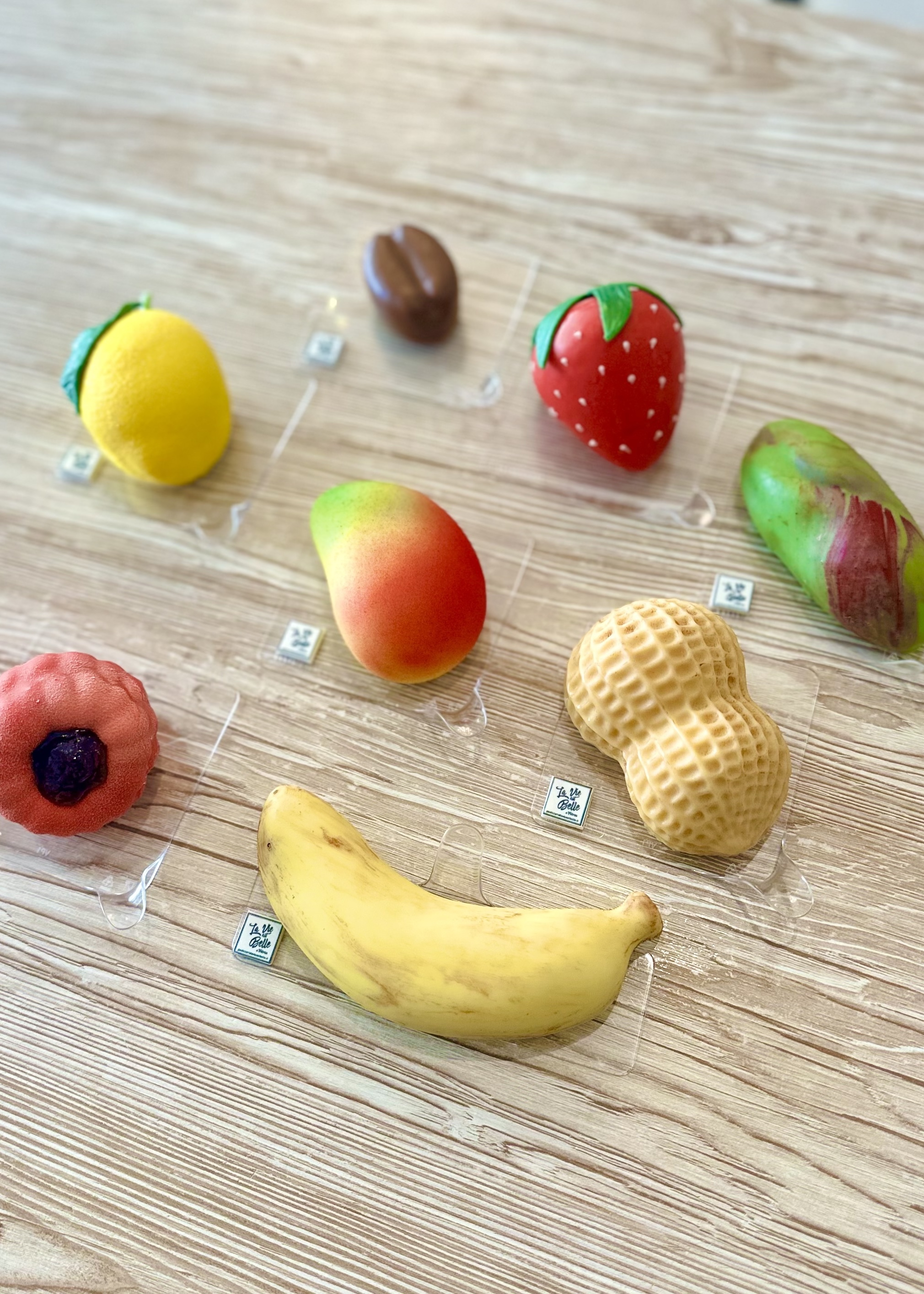 Frutta realistica - arachide, pistacchio, caffè, mango, lampone, fragola, limone, banana, 
